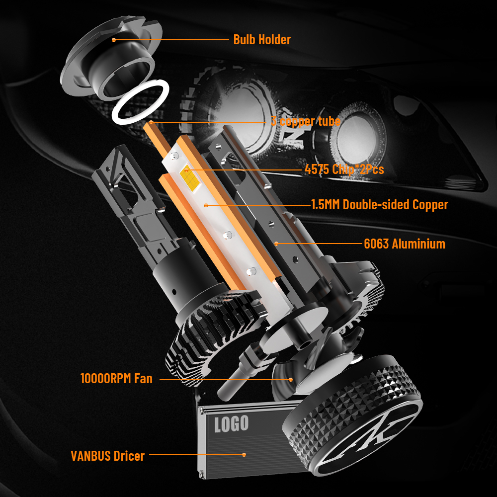 AKE DF3 200 watts 9006 led headlight bulb high bright 4575 chips 6000k 17200 lumen car led headlight 9006 hb4 DC 9-16V three copper tubes 9006 led bulb with canbus