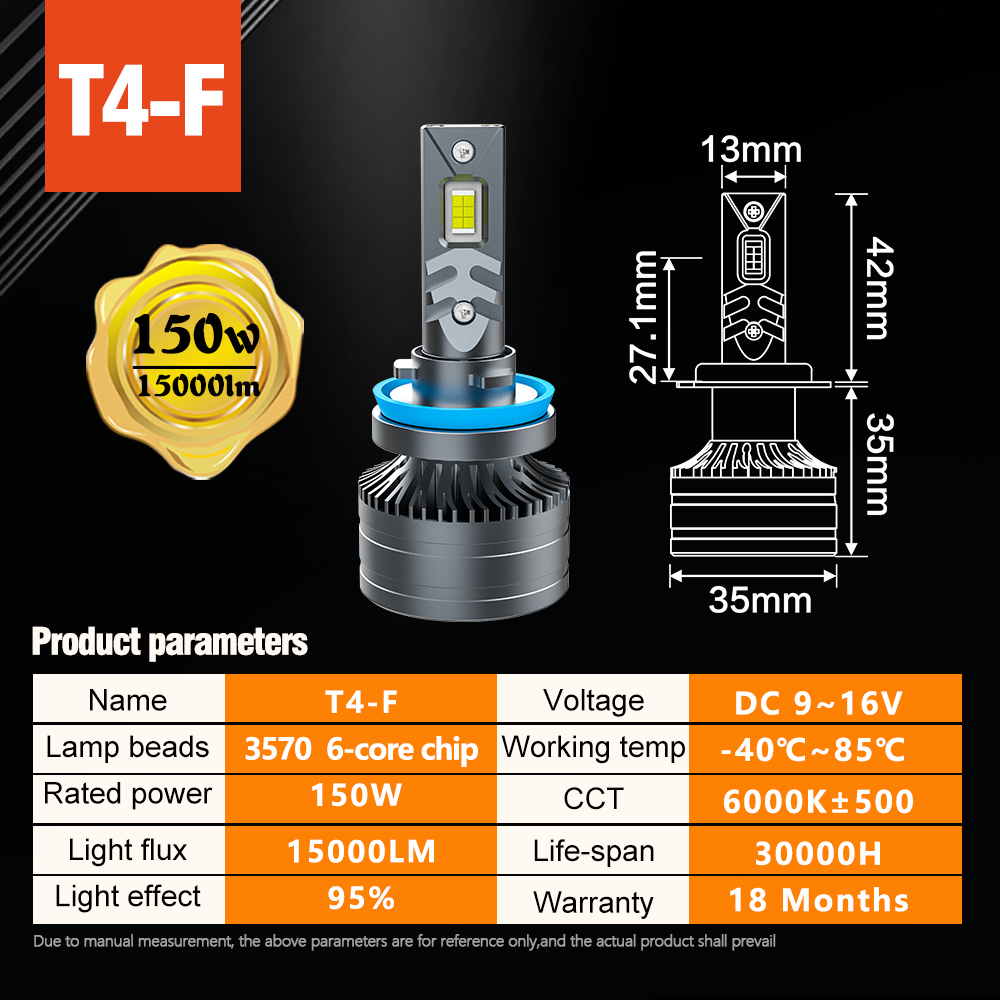 AKE T4F 150 watts 9006 led headlight bulb IP68 waterproof aviation aluminum alloy 6063 hb4 9006 led headlight 9-16V high bright 15000lm 6000k luces led 9006 with canbus