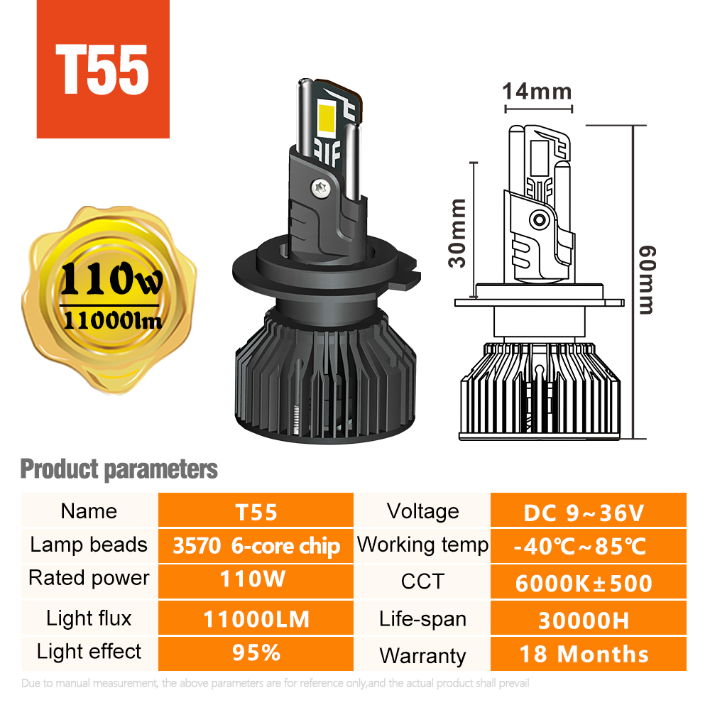 AKE T55 110W h4 led headlight Universal 6000K 11000Lm mini size bombillo led h4 double copper tube 3570 chips luces led h4 with canbus