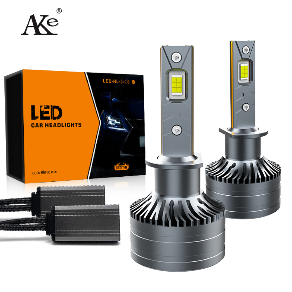 AKE T4F h1 led headlights high power double copper tubes 150 watts 15000lm 6000k h1 led headlight bulb DC 9-16V 3570 chips double copper tubes h1 led light with canbus