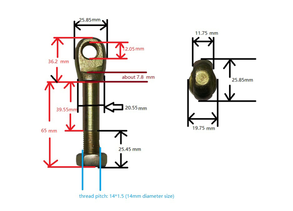 CJ750 Long sidecar rod screw (total 101mm, body 65mm)