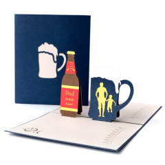 Happy Father's Day Fancy 3D Effect Laser Cutting Invitation Greeting Card Postcards Paper Gift Cards  With Envelope