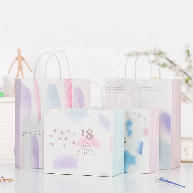 Custom colorful paper gift bag with paper rope
