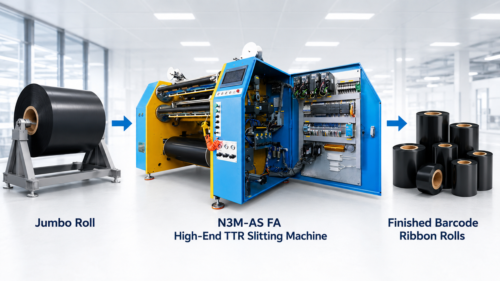 Thermal transfer ribbon rolls for TTR slitting machine