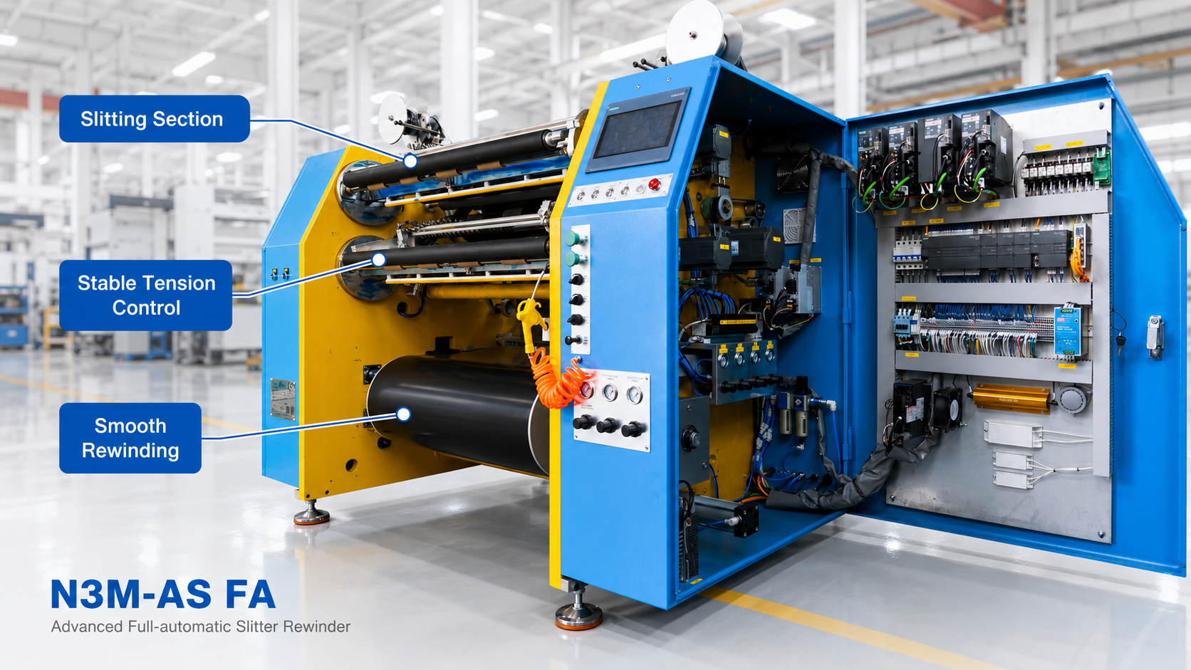 TTR slitter rewinder tension control and rewinding section