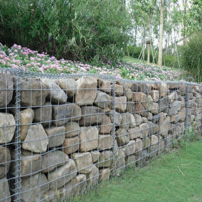 Gabion cage with the pebbles