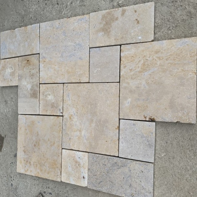Honed surface beige limestone French Pattern for garden paving