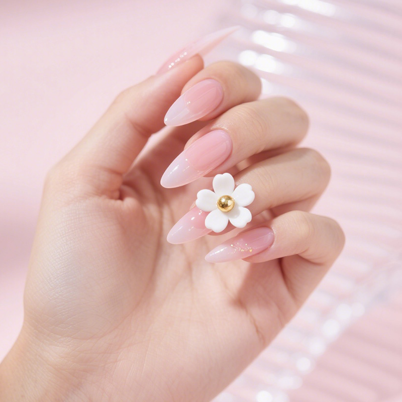 lavara press on nails nude pink ombre stiletto nails white flower charm